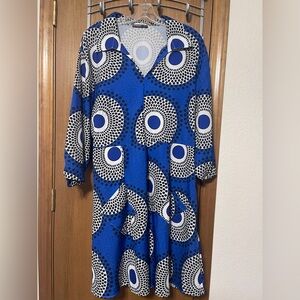 SHEIN Blue Multi Geo Print V-Neck Hidden Pocket plus size Dress- 4XL